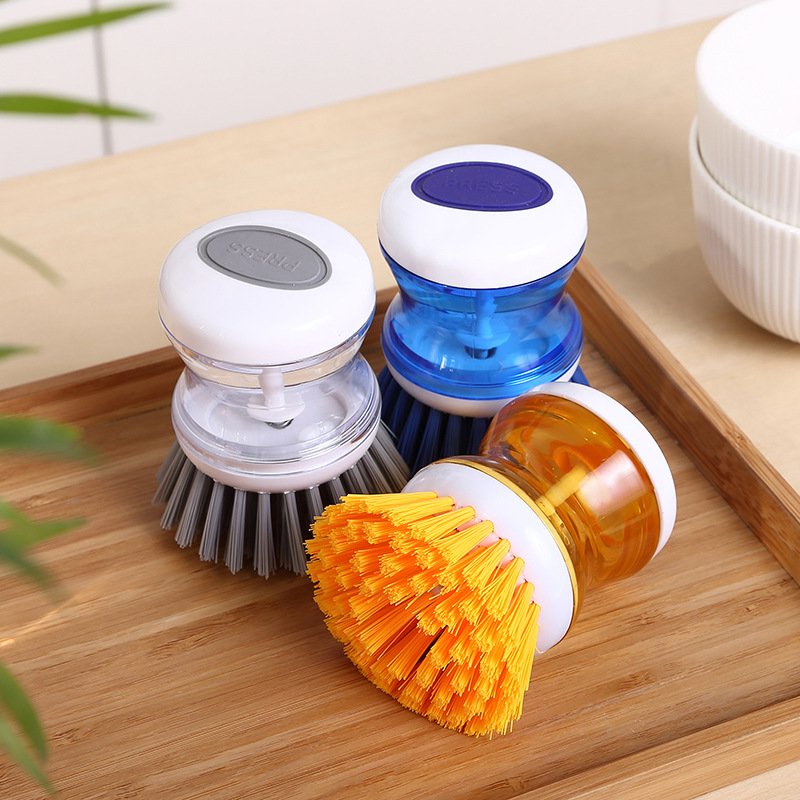 Japanese KM kitchen pot brush press type cleaner dish brush can be loaded with detergent dish brush housework cleaning brush