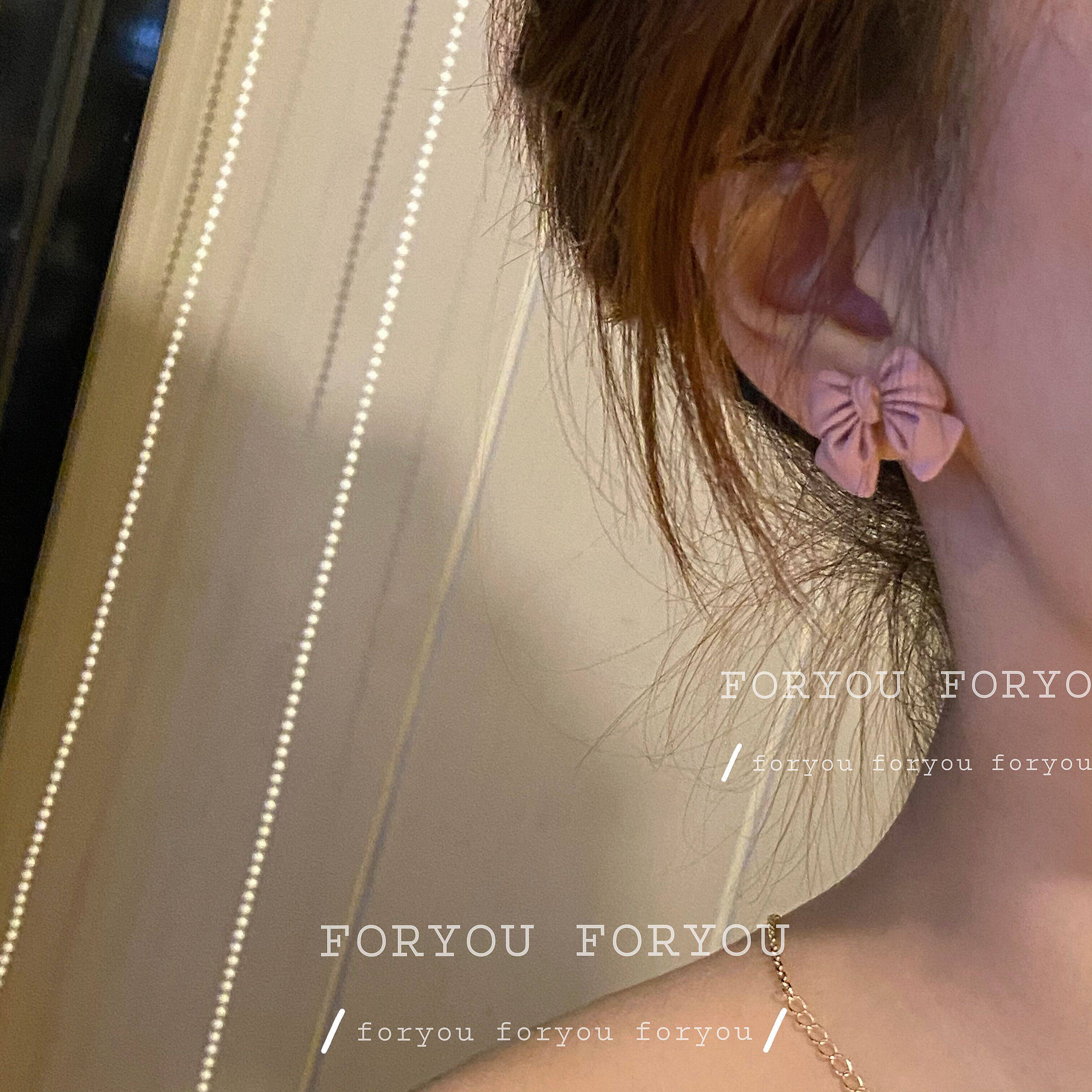 S925 Silver Needle South Korea Sweet Girl Asymmetrical Pink Butterfly Knot Love Ear Pin Girl Personality Earring Ear Clip