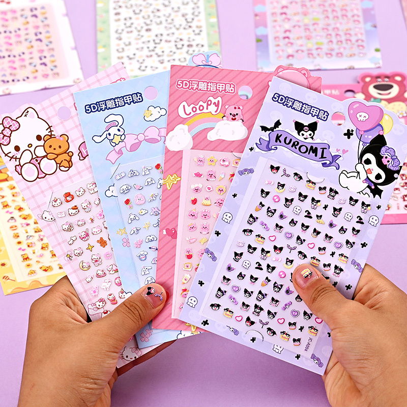 Children's Nail Stickers for Girls Kuromi Embossed Paper Kuromi Waterproof Baby Non-Toxic Odorless Nail Art Decoration Stickers