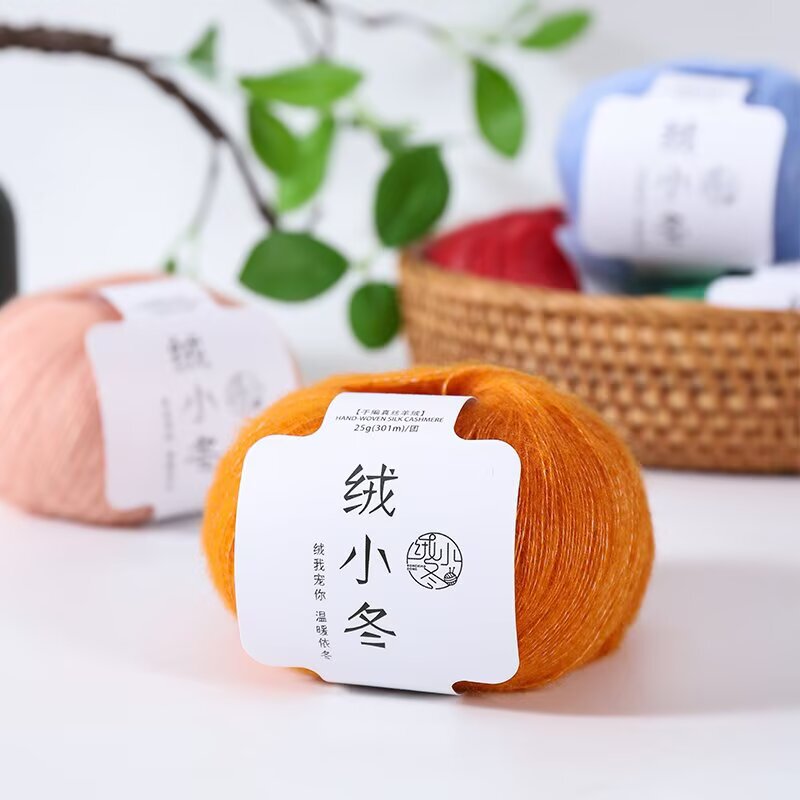 Authentic Velvet Xiaodong 12/1 Strand High-Grade Silk Cashmere Wool Hand-Knitted Sweater Scarf with Soft Gold Thread Yarn