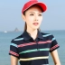 Chuột mới lạ 2017 cotton Oder mới Hàn Quốc áo thun sọc nữ ngắn tay áo cổ áo ve áo kích thước lớn quần áo nữ - Cộng với kích thước quần áo Cộng với kích thước quần áo