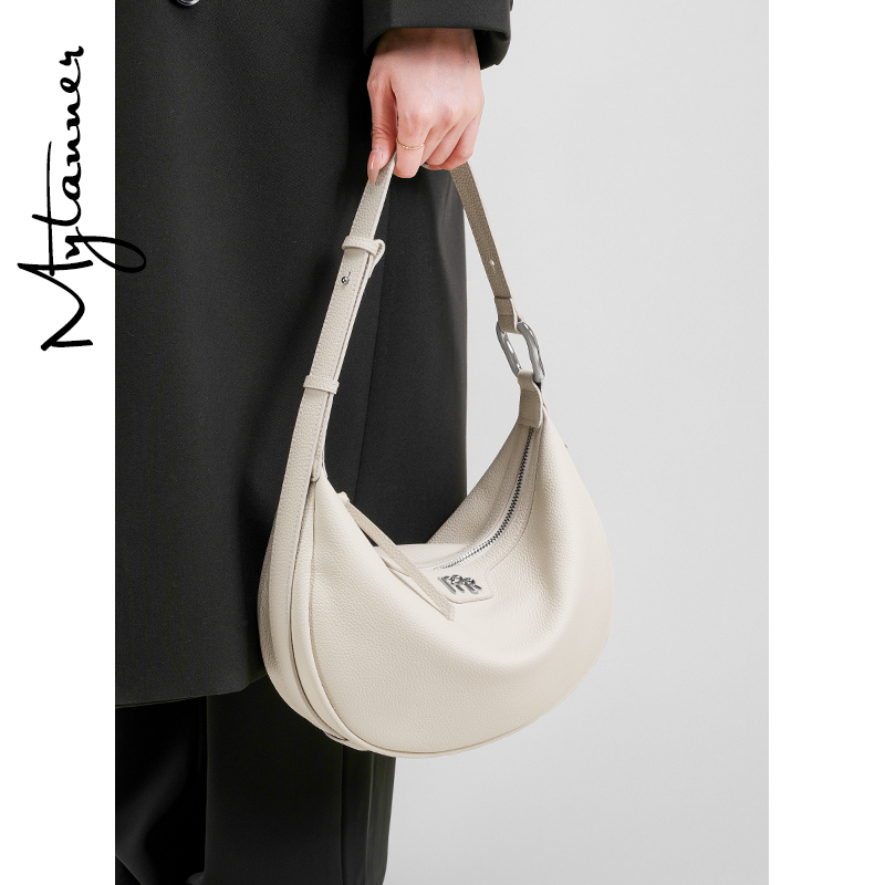 Maitianren】First-Layer Cowhide Niche Half-Moon Underarm Bag for Women, White Commuter Crescent Bag, Single Shoulder Crossbody Moon Bag Maitianren】First-Layer Cowhide Niche Half-Moon Underarm Bag for Women, White Commuter Crescent Bag, Single Shoulder Crossbody Moon Bag