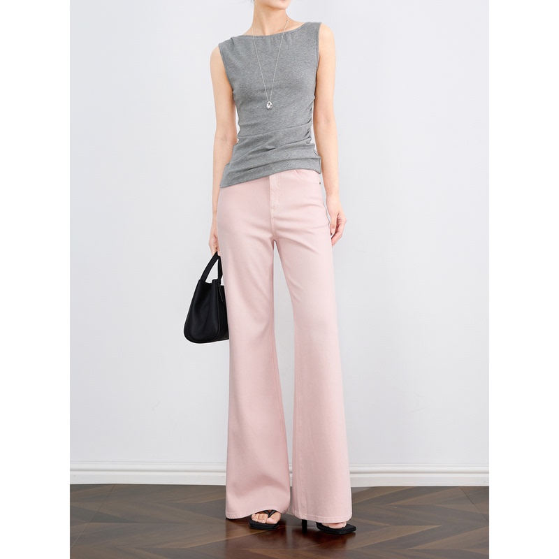 Zheye【Atmospheric Supermodel Pants】Pink Flared Tencel Jeans for Women, Summer Slim-Fit Straight Pants