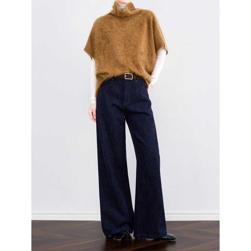 Zheye【Wool Denim】Raw Denim Color Straight-Leg Jeans for Women, Autumn and Winter Retro Modern Wide-Leg Pants Zheye【Wool Denim】Raw Denim Color Straight-Leg Jeans for Women, Autumn and Winter Retro Modern Wide-Leg Pants