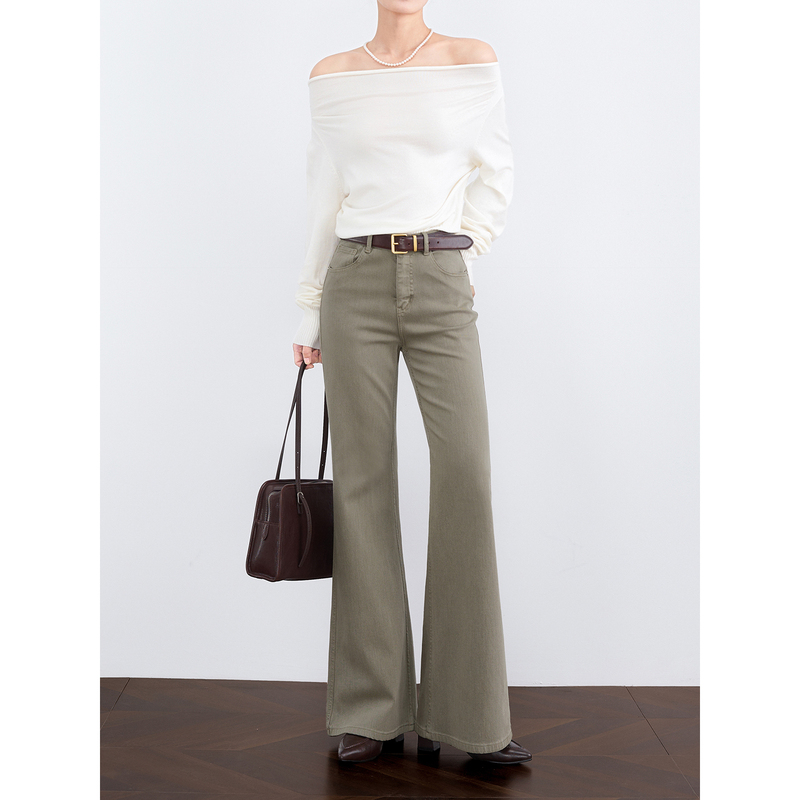 Zheye【Supermodel Leg Slimming Pants】Four-Way Stretch Micro-Flared Tencel Jeans for Women, Spring and Autumn Green Straight-Leg Flared Pants Zheye【Supermodel Leg Slimming Pants】Four-Way Stretch Micro-Flared Tencel Jeans for Women, Spring and Autumn Green Straight-Leg Flared Pants