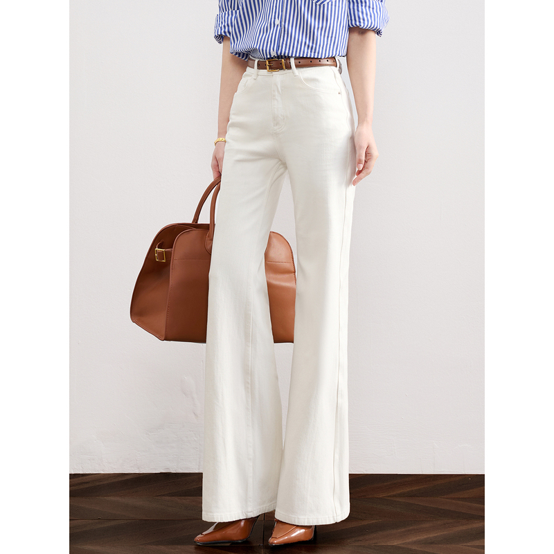 Zheye'Micro-Flared Supermodel Pants' White High-Waisted Straight-Leg Micro-Flared Jeans for Women 2026 Spring Leg-Slimming Bell-Bottom Pants