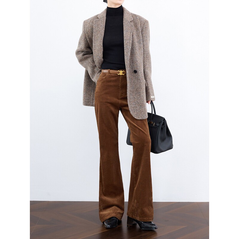 Zheye【Leg-Slimming Supermodel Pants】Modern Retro Corduroy Flared Pants for Women, Winter Straight-Leg Fleece-Lined Casual Pants