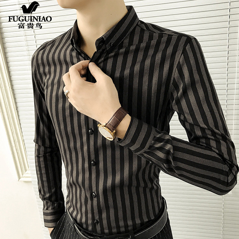 Rich Guido Striped Shirt Male long sleeves Summer sashimi Trends Handsome and Thin Money Business Casual Boomer Shirt Men