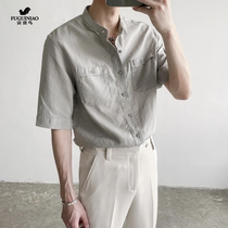 Fugui Bird Suit Shirt Male Linen Design Sensation Niche Pure Color Korean Ensemble Ruby Net Red 70% Sleeves Summer Outwear