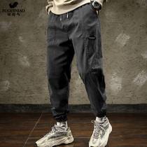 Fugui bird autumn winter gush black youth workwear pants men casual loose bunches pants trendy micro-slurred pants
