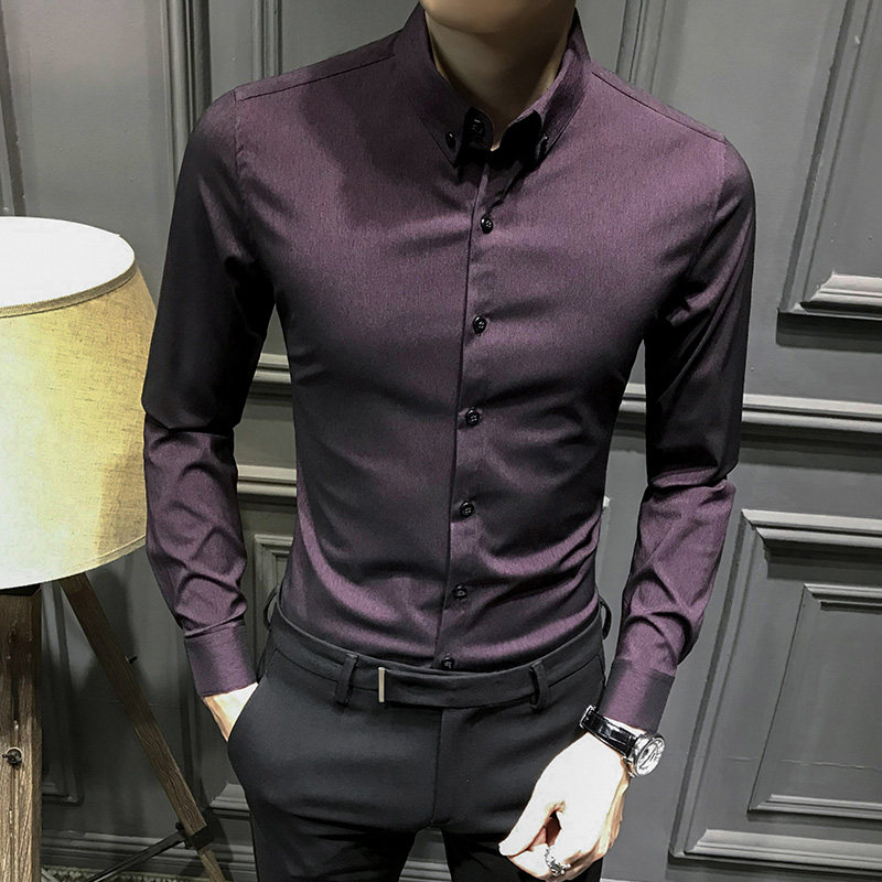 Rich Bird Shirt Men's Long-sleeved Korean Style Slim Trendy Non-ironing Handsome Plus Velvet Warm Casual Business Youth Shirt