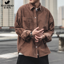 Fugui Bird Shirt Mens Long Sleeves Day Series Tide Cards Free of Hot Casual Loose Boys Thick Fall Shirt Jacket