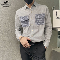 Fugui bird light core suede shirt male long sleeve spring autumn season pocket flowers fashion casual yuppies are free of hot mens light and extravagant