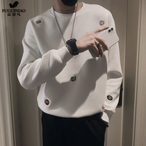 Rich and bird veiling mens spring and autumn Chains round neckline sleeves head white loose embroidery without hat long sleeve trend 100 hitch