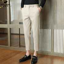 Rich Expensive Bird Pants Mens Body Small Feet Long Pants Business West Pants Free of Hot Autumn Winter Thickened Male Business Casual Pants Stripes