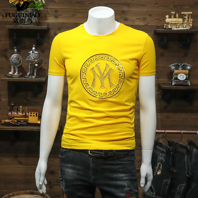 Rich Guido bird T-shirt male light lavish and beautiful Duesha personality Thing young senior senses silk light cotton short sleeve t small neckline