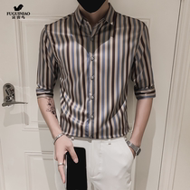 Fugui bird shirt male design feeling small crowdsourced 70% sleeves Summer French style ins Suppies handsome and thin 7 Sleeves Pendant