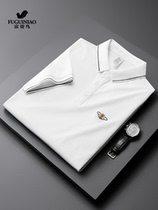 Rich Expensive Bird Short Sleeve T-Shirt Male Summer Turn Collar New White Small Bee Embroidery Loose Slim 100 lap high-end pure cotton