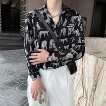 Fugui bird outside wearing shirt male summer thin loose ice silk printing design feeling small and light cooked style Spring and autumn mens clothing