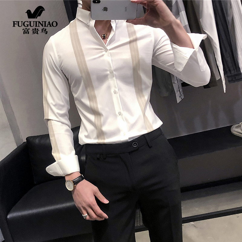Rich bird shirt men's long-sleeved Korean version trendy and handsome men's 2021 spring new all-match casual fashion shirt
