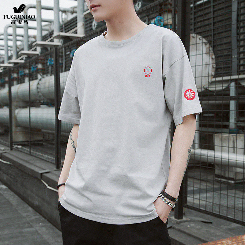Lucky Bird 2021 new summer short-sleeved T-shirt men's Korean version round neck slim trend fashion all-match cotton half sleeves