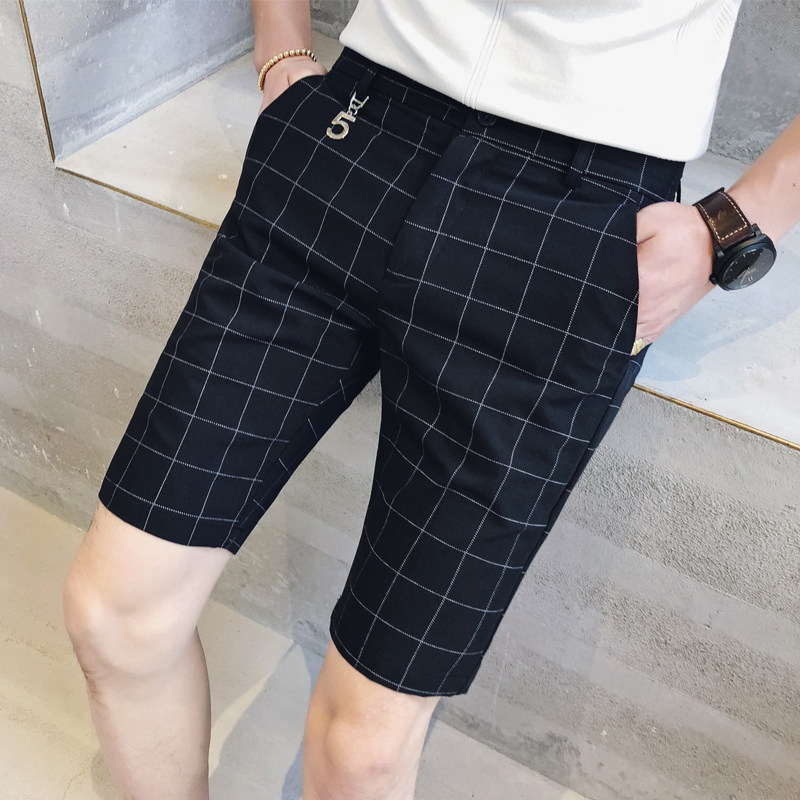 Tide brand men's casual shorts summer trend all-match Korean style plaid five-point trousers ins men's trousers