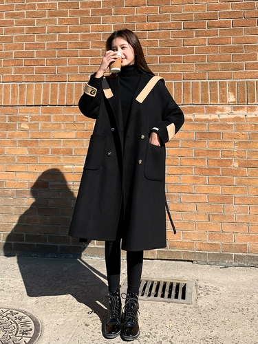 Черное двусторонное кашемировое зимнее элитное военно-морское шерстяное пальто, 2025 года