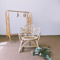 ins hand-made Nordic childrens chair low stool baby single rattan chair changing shoe stool flower styling chair backrest stool