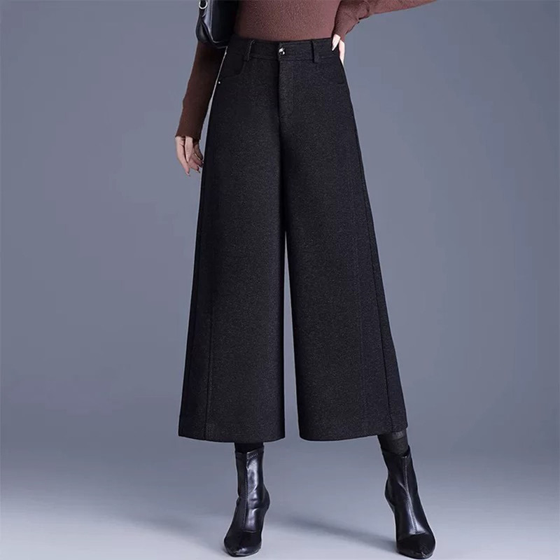 Beiluo La Woolen Wide-Leg Pants for Women 2026 New Style Petite Plus-Size Slimming Cropped Casual Pants