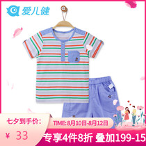 Aierjian childrens clothing boys summer short-sleeved suit 2021 new Western style middle and large childrens two-piece set boys sports