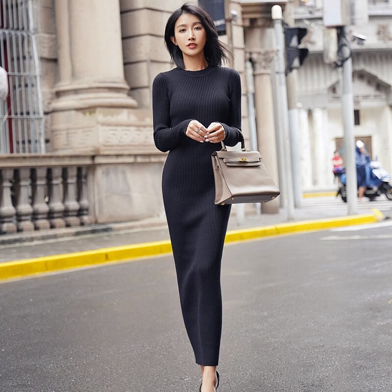 Dress for Women, Ankle-Length, Mid-Length, Over-The-Knee, Slim-Fitting, Tight-Fitting, Base Layer, Knitted Sweater, Extra-Long Skirt, Autumn and Winter Dress for Women, Ankle-Length, Mid-Length, Over-The-Knee, Slim-Fitting, Tight-Fitting, Base Layer, Knitted Sweater, Extra-Long Skirt, Autumn and Winter