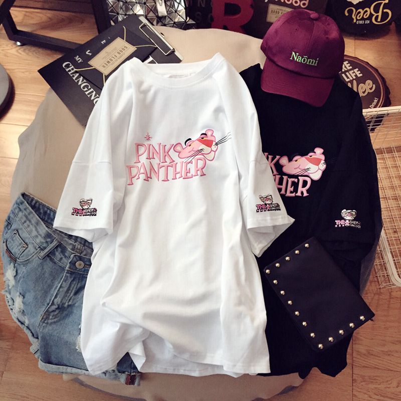 White T-Shirt for Women, Short Sleeve, 2025 Summer New Style, Pure Cotton, Plus Size, Mid-Length, Pink Leopard Print, Loose Fit, for Plus-Size Women