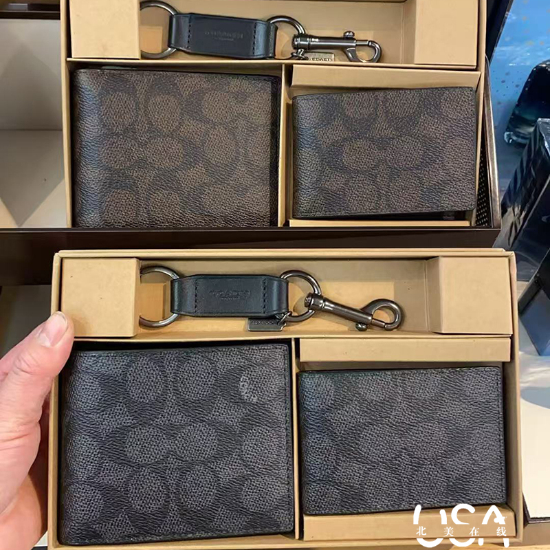 In Stock Coach Men's Wallet Set Short Gift Box Wallet Black Gray In Stock Coach Men's Wallet Set Short Gift Box Wallet Black Gray