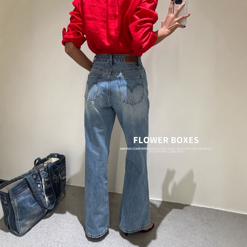 Flared Jeans for Women 2026 Spring New Style 67876 Blue High-Waisted Hip-Lifting Slimming Straight-Leg Bell-Bottom Pants