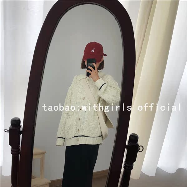 Withgirls / Mới tháng 9 năm 2018 Thu Đông Phong cách Hàn Quốc Lapel College Wind Twist Pocket Sweater khoác len