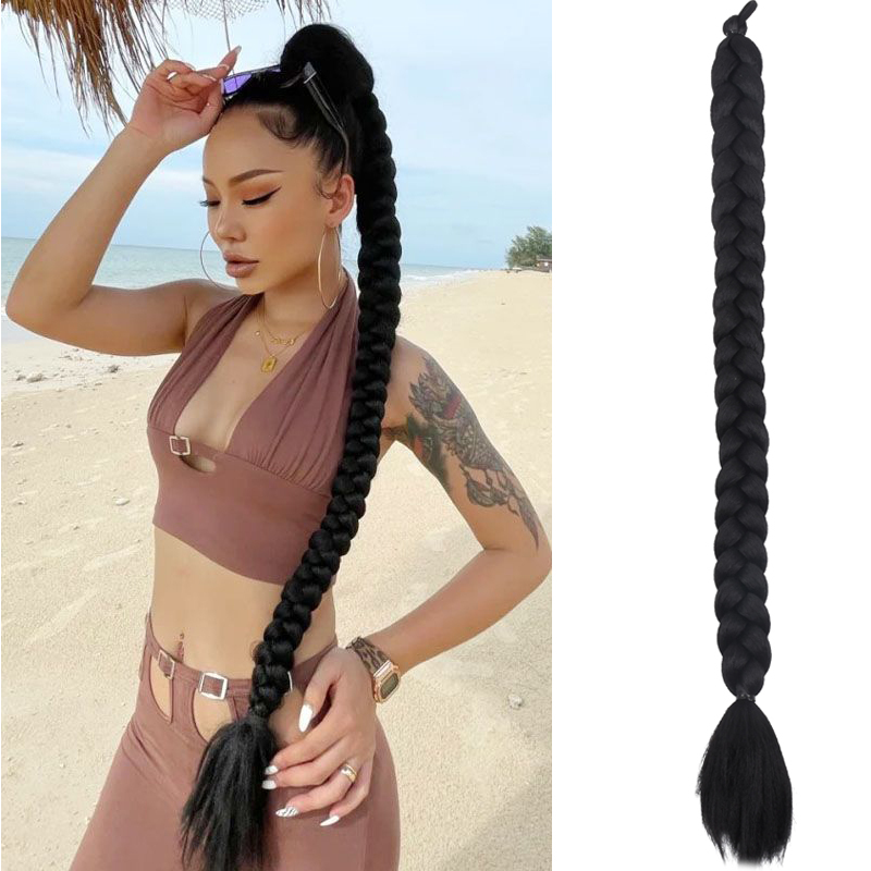 Internet Celebrity Fashion Boxing Braids Ethnic Style Three-Strand Braids Handmade Long Twist Braids Elastic Band Wig Ponytail Dreadlocks