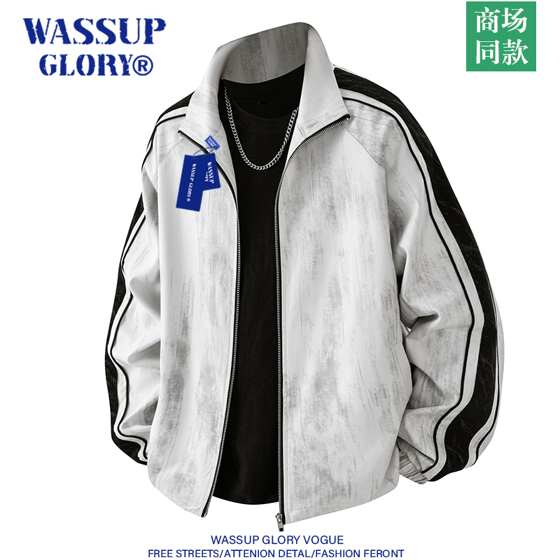 Wassup Glory Stand-Up Collar Jacket Men's Spring Sports Top Loose and Versatile American Casual Tie-Dye Jacket
