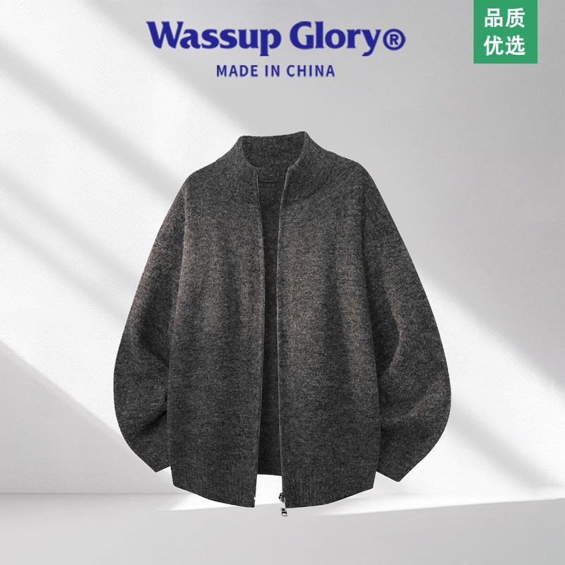 Wassup Glory American Retro Cardigan Sweater Men's Autumn and Winter Lazy Style Knitwear Heavy Casual Jacket