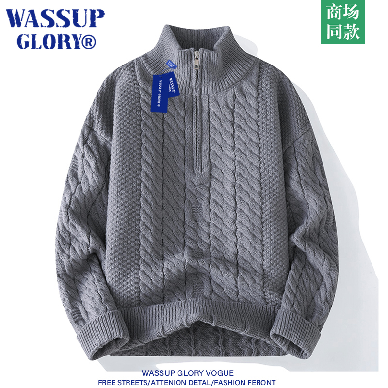 Wassup Glory Half-Zip Sweater for Men, Winter Warm Thick Knit Sweater Jacket, Couple's Stand Collar Base Shirt Wassup Glory Half-Zip Sweater for Men, Winter Warm Thick Knit Sweater Jacket, Couple's Stand Collar Base Shirt