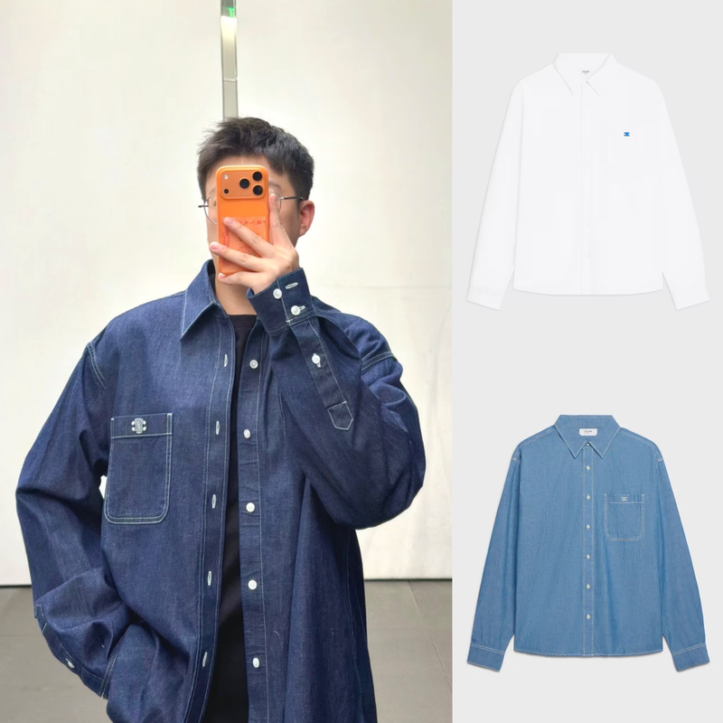Xiaopang Genuine Celine 26Ss Men's Dark Washed Denim Shirt Rc0Be2N67