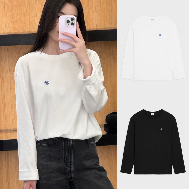 Xiaopang Genuine Celine 26Ss Women's Embroidered Loose Long-Sleeved T-Shirt Rx0Iz1242.Ggn2