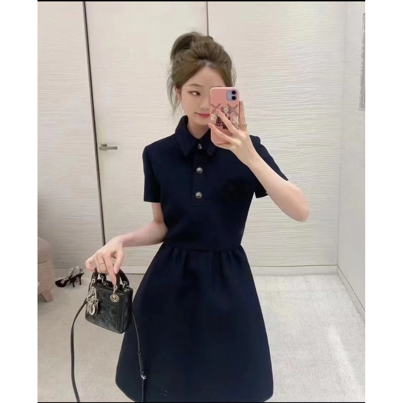 Xiaopang Genuine Dior 26Ss Wool and Silk Blend Shirt-Style Cd Button Dress 111R07A1166