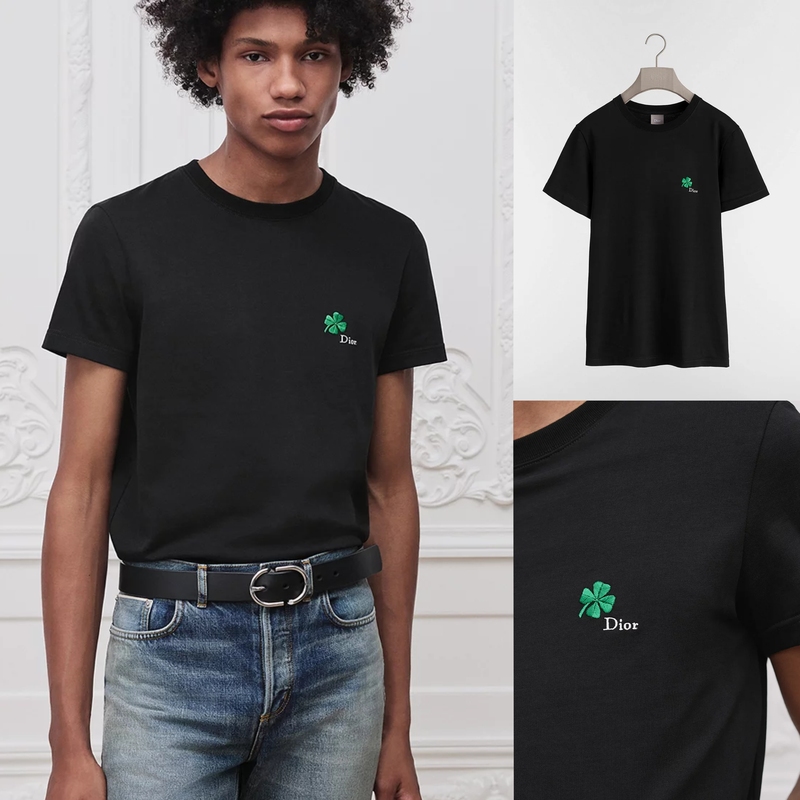 Xiaopang Genuine Dior 26Ss New Clover Embroidered T-Shirt Short-Sleeved Unisex Model 683J614A3036