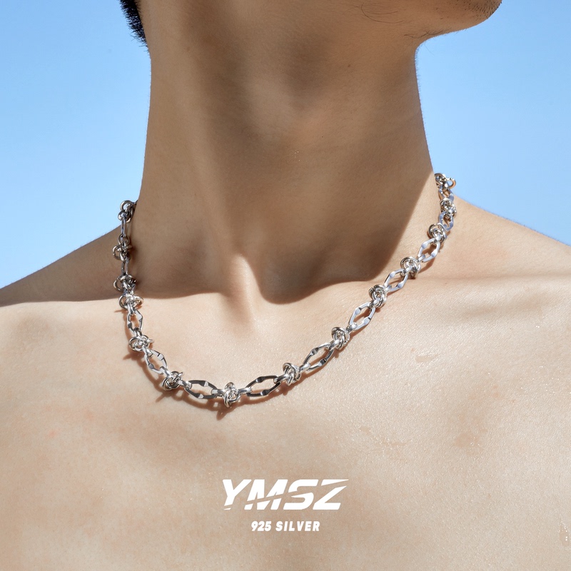 Wild Growth | Pure Silver Trendy Hip-Hop Street Knotted Thorn Necklace Men's Clavicle Chain High-End Cuban American Style Wild Growth | Pure Silver Trendy Hip-Hop Street Knotted Thorn Necklace Men's Clavicle Chain High-End Cuban American Style