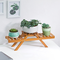 Bay window windowsill solid wood wooden desktop small flower rack Mini double-layer fleshy green plant flower pot planting rack