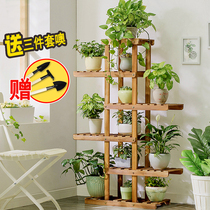 Household balcony corner solid wood flower rack storage living room floor-to-ceiling multi-layer indoor wooden fleshy flower pot potted stand