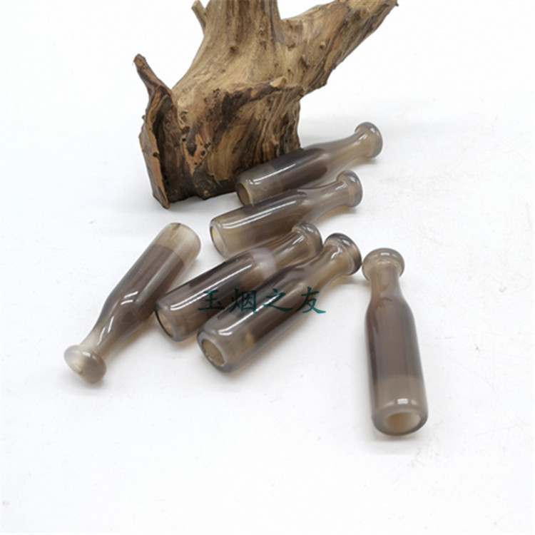 Ice agate dry cigarette holder blue-gray jade chalcedony dry tobacco bag mouth smoke rod smoke pot smoking accessories recommended