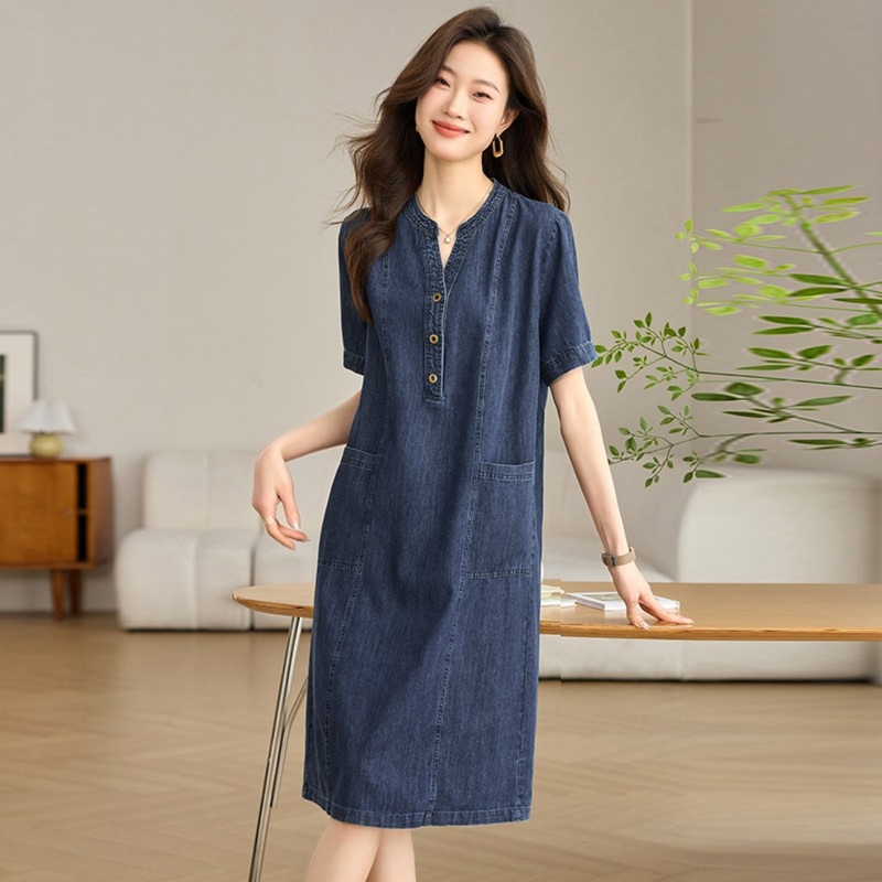 Casual Denim Dress for Women 2026 Summer High-End Loose Slimming Fashionable Age-Reducing Plus Size Middle-Aged Mom Dress
