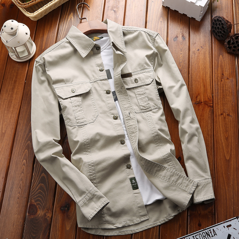 Long-Sleeved Shirt for Men, Jeep Chariot Style, Casual, Large Size, Loose Fit, Youth Business, Pure Cotton Work Shirt, No-Iron Jacket, Trendy