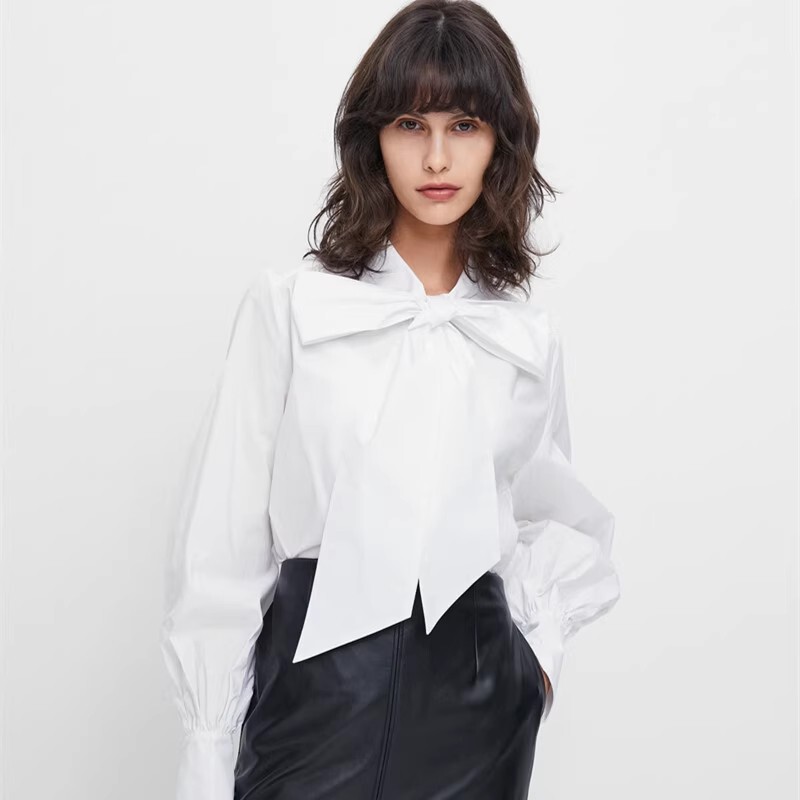 2024 Spring New Women's Fashion Elegant Versatile Loose Open-Front Shirt Tie Bow Shirt for Women